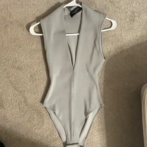 Deep V grey bodysuit